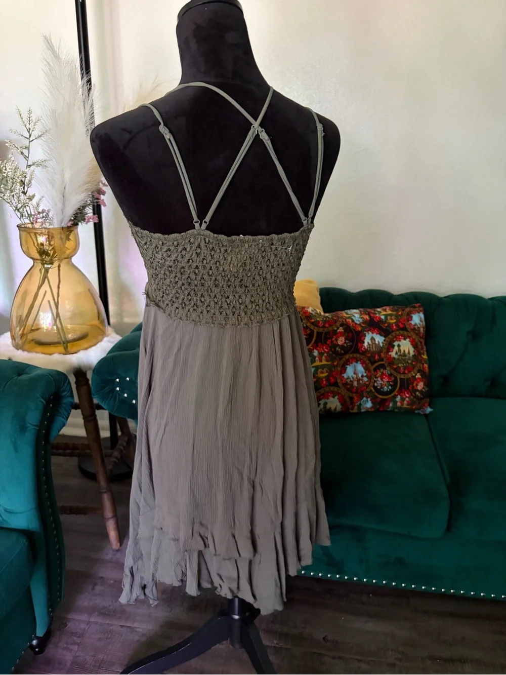 Free People Olive Green Lace Bodice Midi Dress